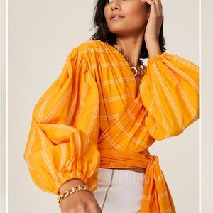 Acler Orange Striped Wrap Top